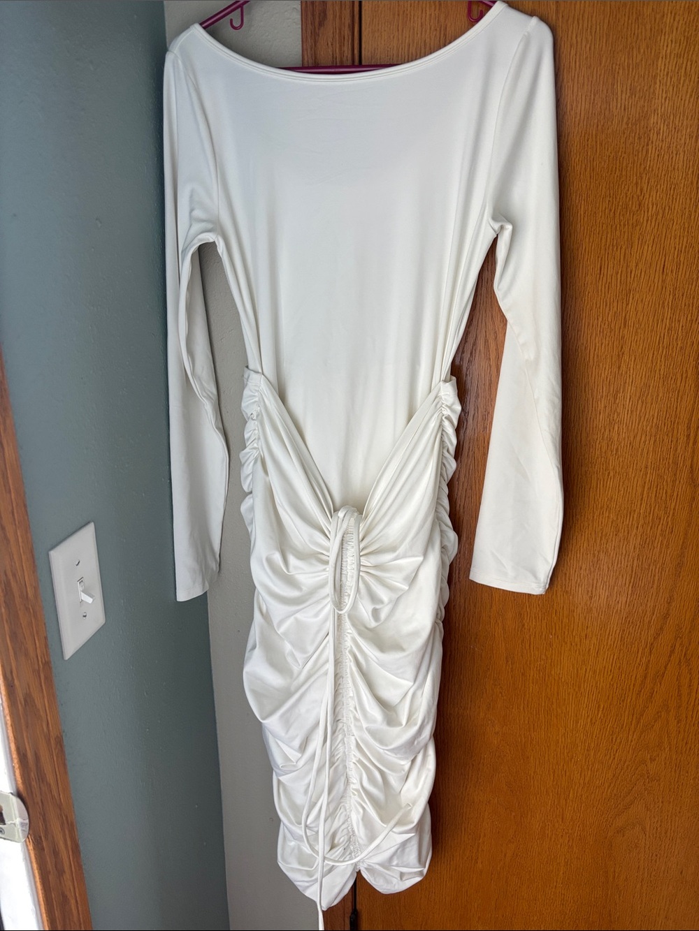 girlfriend collective White Long-Sleeve Ruched Knot Midi Dress